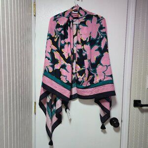 Nordstrom Teal and Pink Flowers Scarf New Tags On